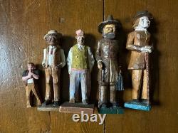 Group 1930s Antique Folk Art Hand Carved Wood Figurines Sculptures Men Painted