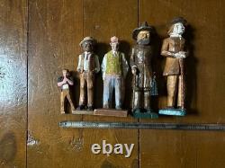 Group 1930s Antique Folk Art Hand Carved Wood Figurines Sculptures Men Painted