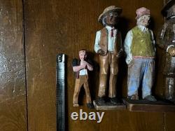 Group 1930s Antique Folk Art Hand Carved Wood Figurines Sculptures Men Painted