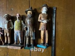 Group 1930s Antique Folk Art Hand Carved Wood Figurines Sculptures Men Painted