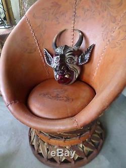 Guerrero Mexican Folk Art Carved Wood Mask Devil Diablo Rattles Real Goat Horns
