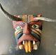 Guerrero Mexican Folk Art Carved Wood Mask Devil Diablo Real Goat Horns