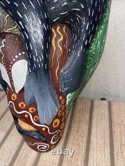 Guerrero Mexican Folk Art Carved Wood Mask, Face with Monkey- 12 Jungle Scene
