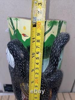 Guerrero Mexican Folk Art Carved Wood Mask, Face with Monkey- 12 Jungle Scene