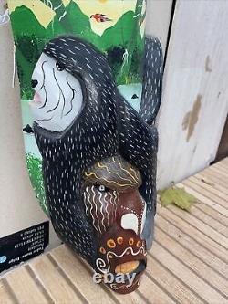Guerrero Mexican Folk Art Carved Wood Mask, Face with Monkey- 12 Jungle Scene