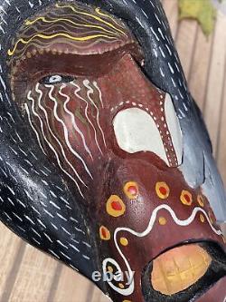 Guerrero Mexican Folk Art Carved Wood Mask, Face with Monkey- 12 Jungle Scene
