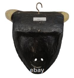 HAND CARVED AND PAINTED BULL MASK with REAL HORNS