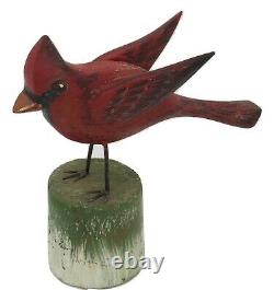 HAND CARVED CARDINAL Pennsylvania Dutch USA Wood Folk Art Bird Ben Hoover