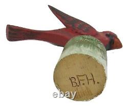 HAND CARVED CARDINAL Pennsylvania Dutch USA Wood Folk Art Bird Ben Hoover