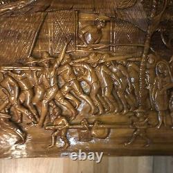 HAND CARVED WOOD Wall Hanging Relief Plaque Paete BAYANIHAN Mahogany Huge 40