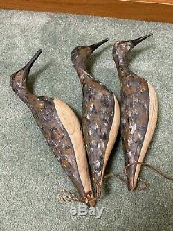 HTF William Kirkpatrick WEK Shorebird Folk Art Carved Wood Decoy Stringer of 3