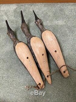 HTF William Kirkpatrick WEK Shorebird Folk Art Carved Wood Decoy Stringer of 3