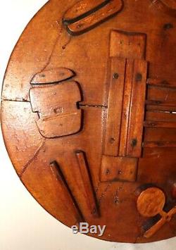 HUGE 3.5 foot antique hand carved wood Folk Art guitar music bar wall trade sign
