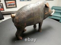 HUGE Folk Art Wild Boar 17 Hand Carved Real Tusk Artist J. Marsh 1968