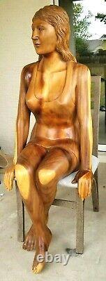 HUGE Hand Carved Wood WOMAN Folk Art Sculpture Vintage Mid-Century Modern MCM