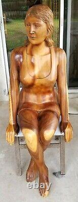 HUGE Hand Carved Wood WOMAN Folk Art Sculpture Vintage Mid-Century Modern MCM