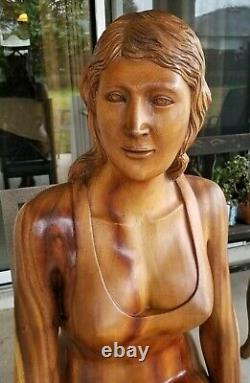 HUGE Hand Carved Wood WOMAN Folk Art Sculpture Vintage Mid-Century Modern MCM