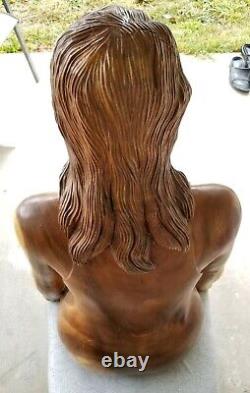 HUGE Hand Carved Wood WOMAN Folk Art Sculpture Vintage Mid-Century Modern MCM