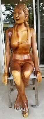 HUGE Hand Carved Wood WOMAN Folk Art Sculpture Vintage Mid-Century Modern MCM