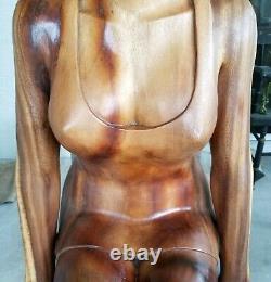 HUGE Hand Carved Wood WOMAN Folk Art Sculpture Vintage Mid-Century Modern MCM