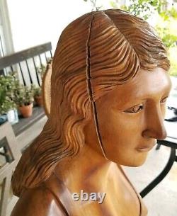 HUGE Hand Carved Wood WOMAN Folk Art Sculpture Vintage Mid-Century Modern MCM