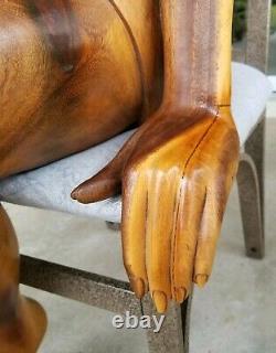 HUGE Hand Carved Wood WOMAN Folk Art Sculpture Vintage Mid-Century Modern MCM