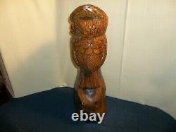 HUGE! Vintage Primitive Folk Art Hand Carved Wood Owl 20 1/2