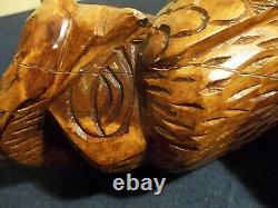 HUGE! Vintage Primitive Folk Art Hand Carved Wood Owl 20 1/2