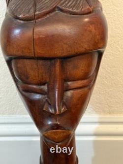 Haitian African Woman with Headdress Carved Wood Sculpture Folk Art 35.5 Signed