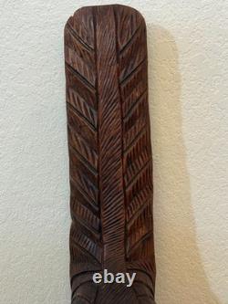 Haitian African Woman with Headdress Carved Wood Sculpture Folk Art 35.5 Signed
