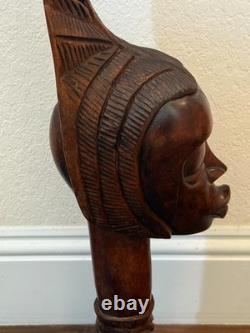 Haitian African Woman with Headdress Carved Wood Sculpture Folk Art 35.5 Signed