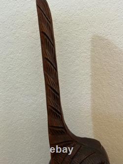 Haitian African Woman with Headdress Carved Wood Sculpture Folk Art 35.5 Signed