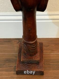 Haitian African Woman with Headdress Carved Wood Sculpture Folk Art 35.5 Signed