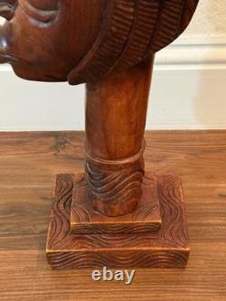Haitian African Woman with Headdress Carved Wood Sculpture Folk Art 35.5 Signed