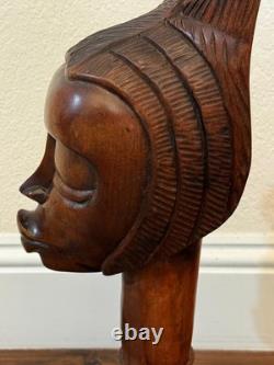 Haitian African Woman with Headdress Carved Wood Sculpture Folk Art 35.5 Signed