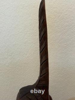 Haitian African Woman with Headdress Carved Wood Sculpture Folk Art 35.5 Signed