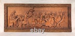 Haitian Folk Art Carved Wood Panel 37 x 16 by Raymond Baptiste