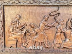 Haitian Folk Art Carved Wood Panel 37 x 16 by Raymond Baptiste