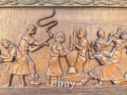 Haitian Folk Art Carved Wood Panel 37 x 16 by Raymond Baptiste