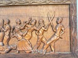 Haitian Folk Art Carved Wood Panel 37 x 16 by Raymond Baptiste