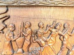 Haitian Folk Art Carved Wood Panel 37 x 16 by Raymond Baptiste