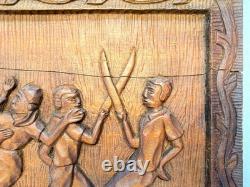 Haitian Folk Art Carved Wood Panel 37 x 16 by Raymond Baptiste