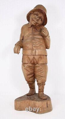 Hand Carved 24 Wood Sculpture Folk Art Vtg Man Hat Fisherman Seafarer XL Figure