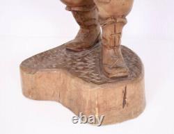 Hand Carved 24 Wood Sculpture Folk Art Vtg Man Hat Fisherman Seafarer XL Figure