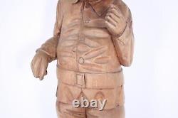 Hand Carved 24 Wood Sculpture Folk Art Vtg Man Hat Fisherman Seafarer XL Figure