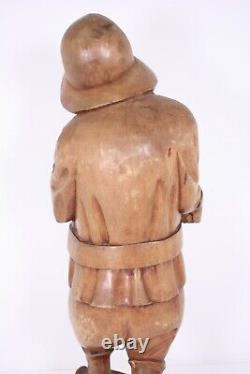 Hand Carved 24 Wood Sculpture Folk Art Vtg Man Hat Fisherman Seafarer XL Figure