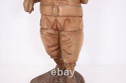 Hand Carved 24 Wood Sculpture Folk Art Vtg Man Hat Fisherman Seafarer XL Figure