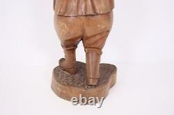 Hand Carved 24 Wood Sculpture Folk Art Vtg Man Hat Fisherman Seafarer XL Figure