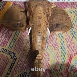 Hand Carved African Elephant Wall Sculpture Ghana Wooden Folk Art Tribal Decor
