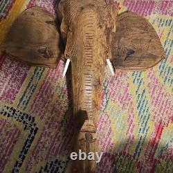 Hand Carved African Elephant Wall Sculpture Ghana Wooden Folk Art Tribal Decor